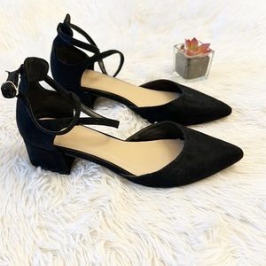 ALDO Black Suede Block Heel Pointed Toe Ankle Strap dress Heels women size 8.5